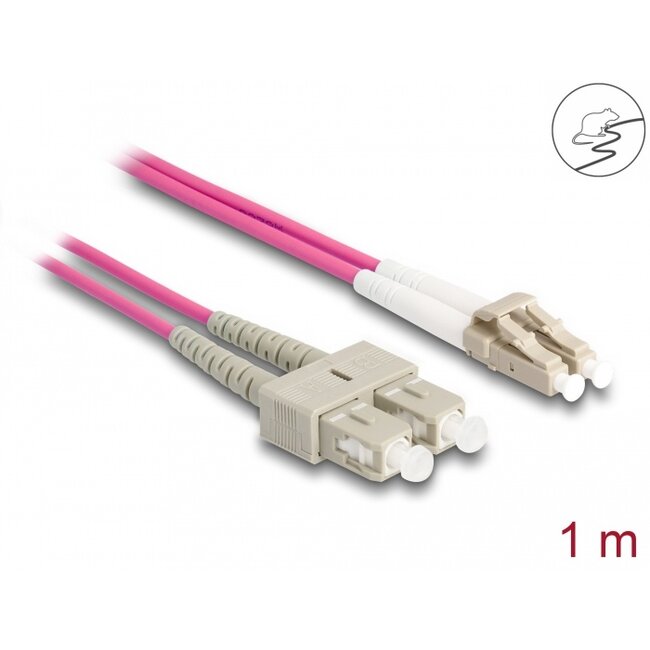 Delock Fiber Optical Cable with metal armouring LC Duplex to SC Duplex Multi-mode OM4 1 m