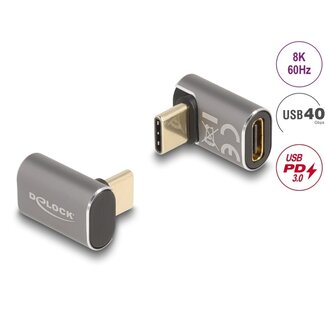 DeLOCK Delock USB Adapter 40 Gbps USB Type-C™ PD 3.0 100 W male to female angled 8K 60 Hz metal