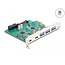 Delock USB 5 Gbps PCI Express x1 Card to 3 x external Type-A + 2 x external USB Type-C™ female and 1 x internal 19 pin USB pin header male