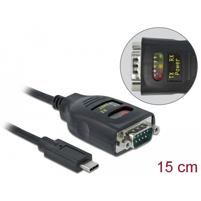 Delock Adapter USB Type-C™ to 1 x Serial RS-232 DB9 with 15 kV ESD protection