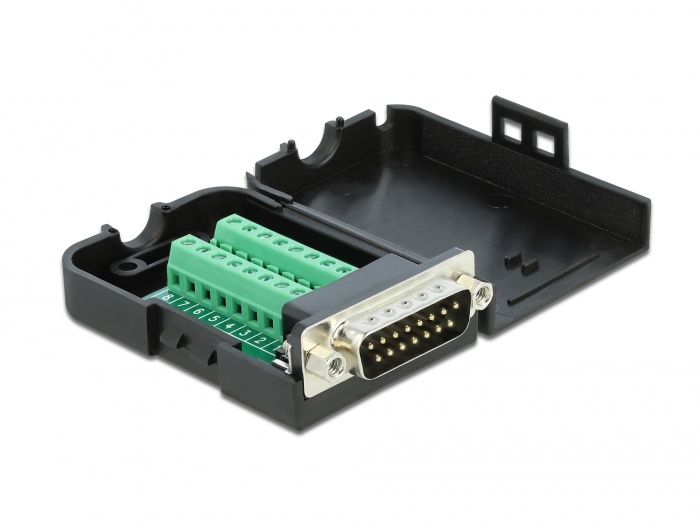 DeLOCK 66568. Aansluiting 1: serial Sub-D15, Aansluiting 2: 16 pin terminal block. Kleur van het product: Zwart