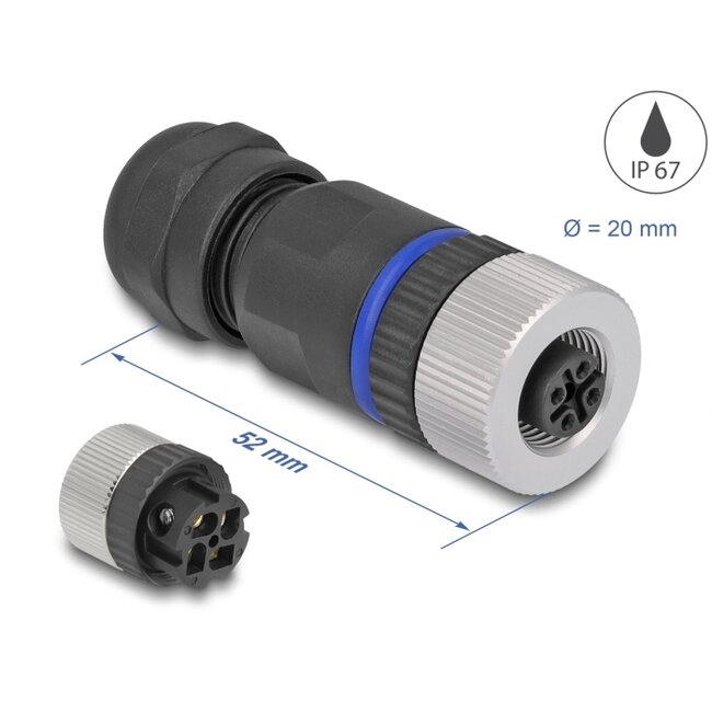 Delock M12 Connector A-coded 4 pin female for mounting with screw connection