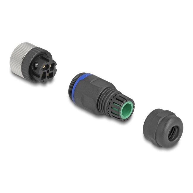 Delock M12 Connector A-coded 4 pin female for mounting with screw connection
