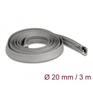 DeLOCK Delock Braided Sleeve with zip fastener heat-resistant 3 m x 20 mm grey