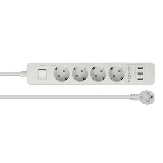 DeLOCK Delock Extension Socket 4-way with Surge Protection and USB charger white