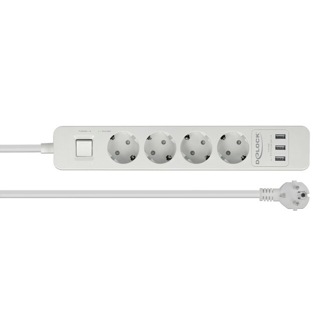 Delock Extension Socket 4-way with Surge Protection and USB charger white