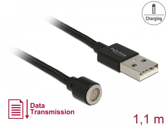 DeLOCK 85724. Lengte snoer: 1,1 m, Aansluiting 1: USB A, USB-versie: USB 2.0, Maximale overdrachtssnelheid van gegevens: 480 Mbit/s, Kleur van het product: Zwart