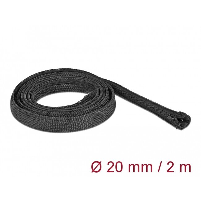 Delock Braided Sleeve with zip fastener heat-resistant 2 m x 20 mm black