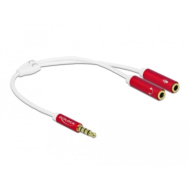 Delock Headset Adapter 1 x 3.5 mm 4 pin Stereo jack male to 2 x 3.5 mm 4 pin Stereo jack female with textile shielding 20 cm