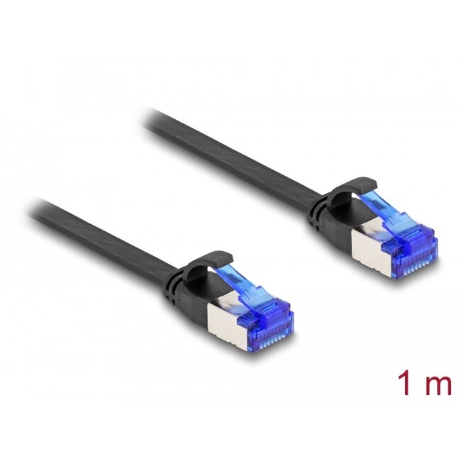 Delock RJ45 Flat Patch Cable plug to plug Cat.6A flexible 1 m black