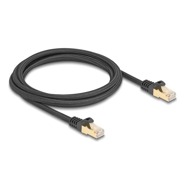 Delock RJ45 Network Cable with braided jacket Cat.6A S/FTP plug to plug 2 m black