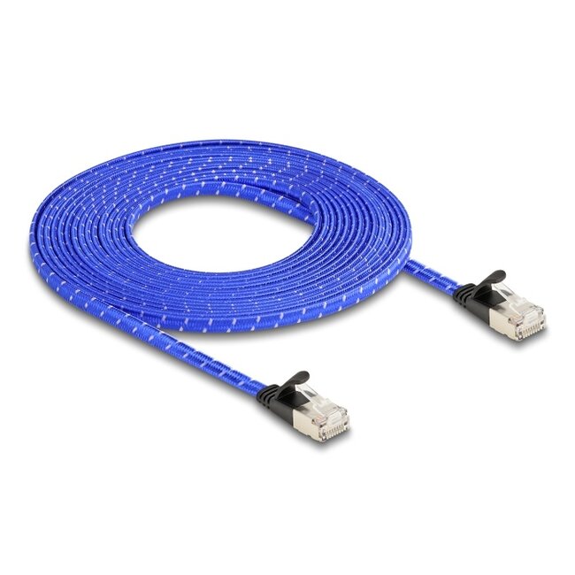 Delock RJ45 flat network cable with braided coating Cat.6A U/FTP 5 m blue