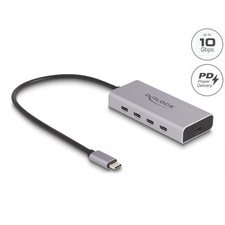 DeLOCK Delock USB 10 Gbps USB Type-C™ Hub with 4 x USB Type-C™ female + 1 x USB Type-C™ PD 85 Watt with 30 cm connection cable