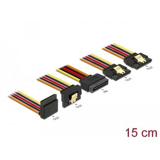 DeLOCK Delock Cable SATA 15 pin power plug with latching function > SATA 15 pin power receptacle 2 x straight / 1 x down / 1 x up 15 cm