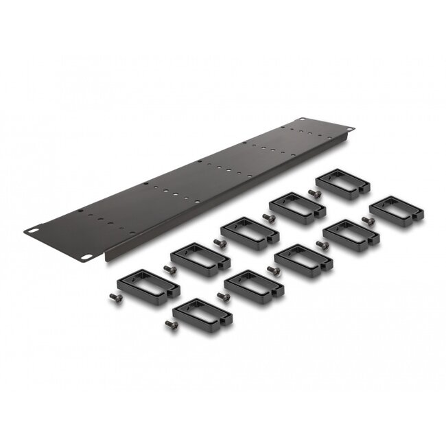 Delock 19″ Cable Management Routing Panel with 10 plastic hooks 2U black
