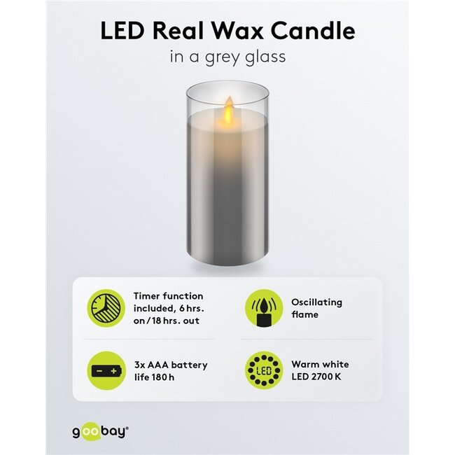 Goobay LED Real Wax Candle in Glass, 7.5 x 15 cm