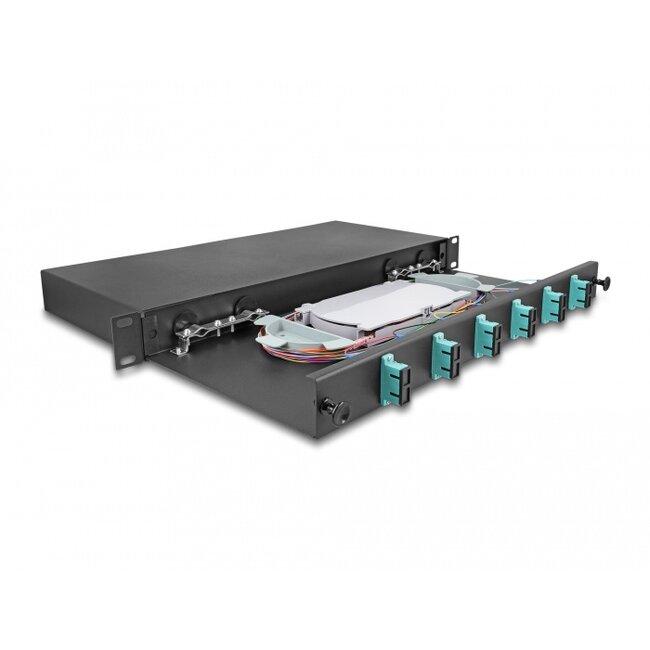 Delock 19″ Optical Fiber Splice Box 6 x SC Duplex OM3 1U complete assembled