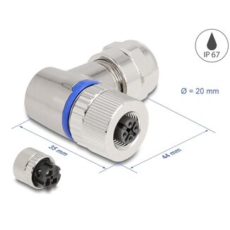 DeLOCK Delock M12 Connector A-coded 3 pin female for mounting with screw connection 90° angled metal