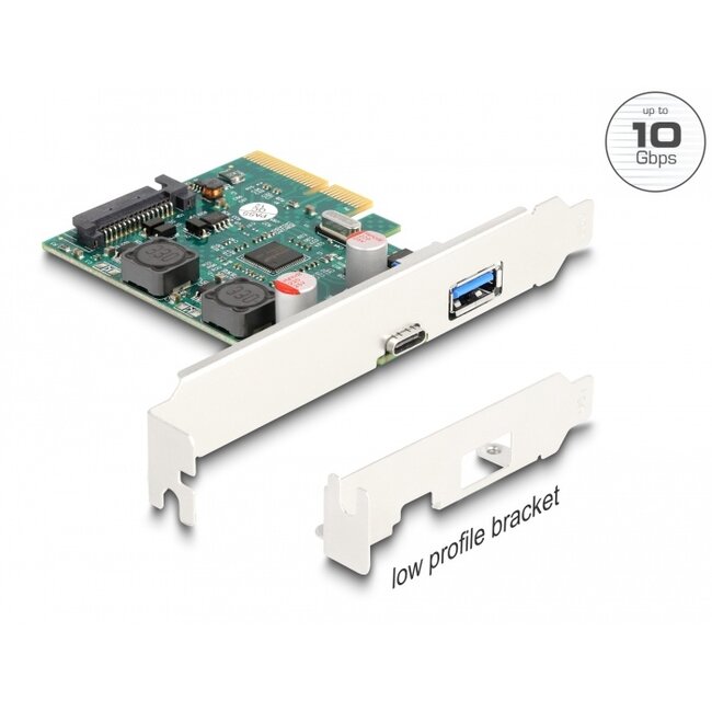 Delock PCI Express x4 Card to 1 x external USB 10 Gbps Type-C™ female + 1 x external USB 10 Gbps Type-A female - Low Profile Form Factor