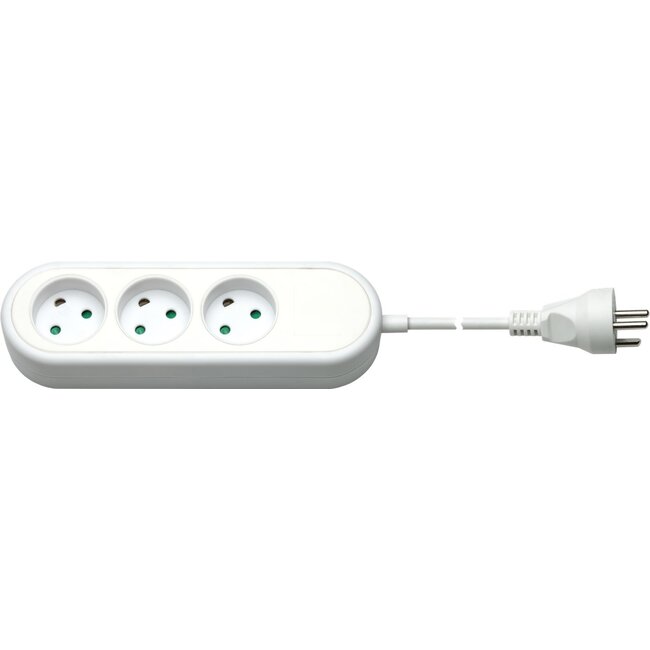 Goobay 3-Way Extension Lead Denmark, 1,5 m, White 1.5 m