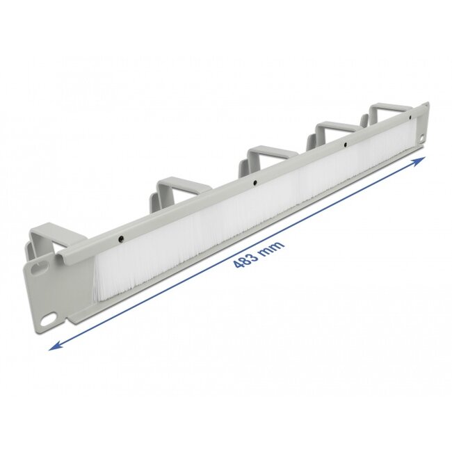 Delock 19″ Cable Management Brush Strip with 5 hooks 1U grey