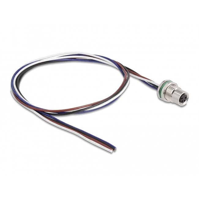 Delock M8 panel-mount cable A-coded 4 pin female for panel with open cable ends front mounting 0.5 m
