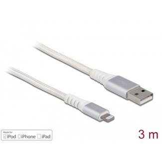 DeLOCK Delock USB data and power cable for iPhone™, iPad™, iPod™ DuPont™ Kevlar® white 3 m