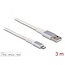 Delock USB data and power cable for iPhone™, iPad™, iPod™ DuPont™ Kevlar® white 3 m