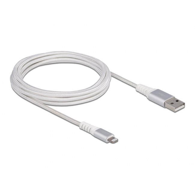 Delock USB data and power cable for iPhone™, iPad™, iPod™ DuPont™ Kevlar® white 3 m