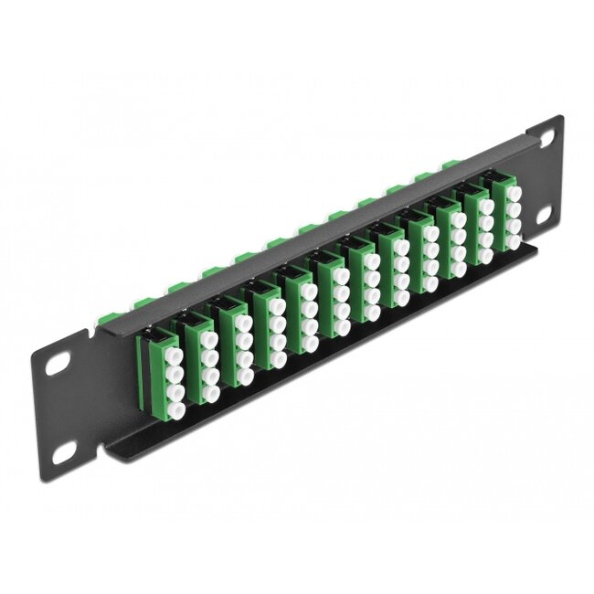 Delock 10″ Fiber Optic Patch Panel 12 Port LC Quad green 1U black