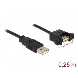 DeLOCK Delock Cable USB 2.0 Type-A male > USB 2.0 Type-A female panel-mount 0.25 m