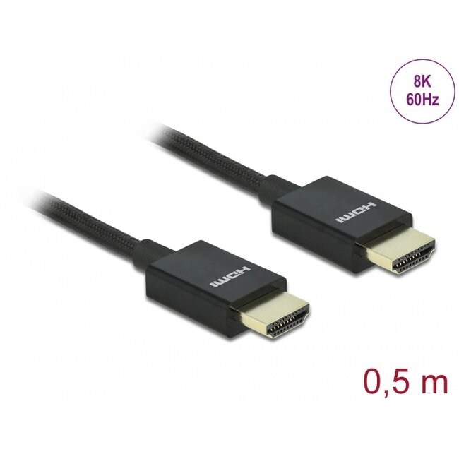 Delock Coaxial High Speed HDMI Cable 48 Gbps 8K 60 Hz black 0.5 m