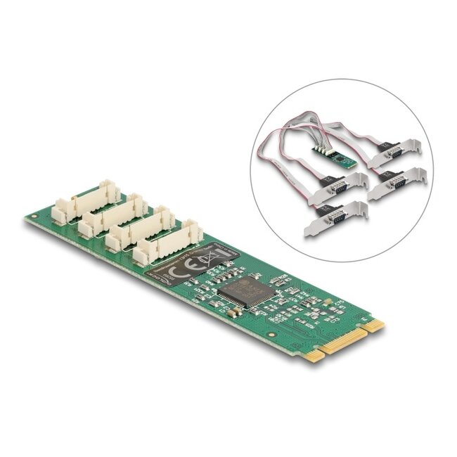 Delock M.2 Card to 4 x Serial RS-232 DB9 with Standard and Low Profile slot brackets