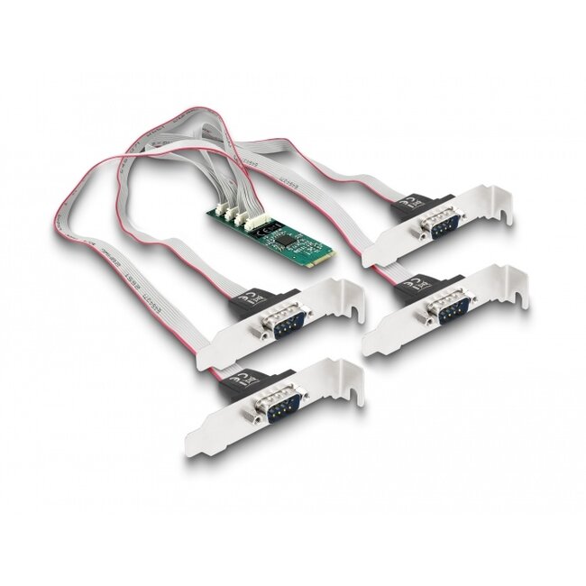 Delock M.2 Card to 4 x Serial RS-232 DB9 with Standard and Low Profile slot brackets