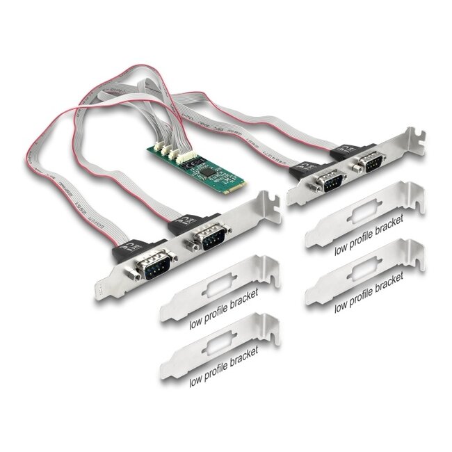 Delock M.2 Card to 4 x Serial RS-232 DB9 with Standard and Low Profile slot brackets