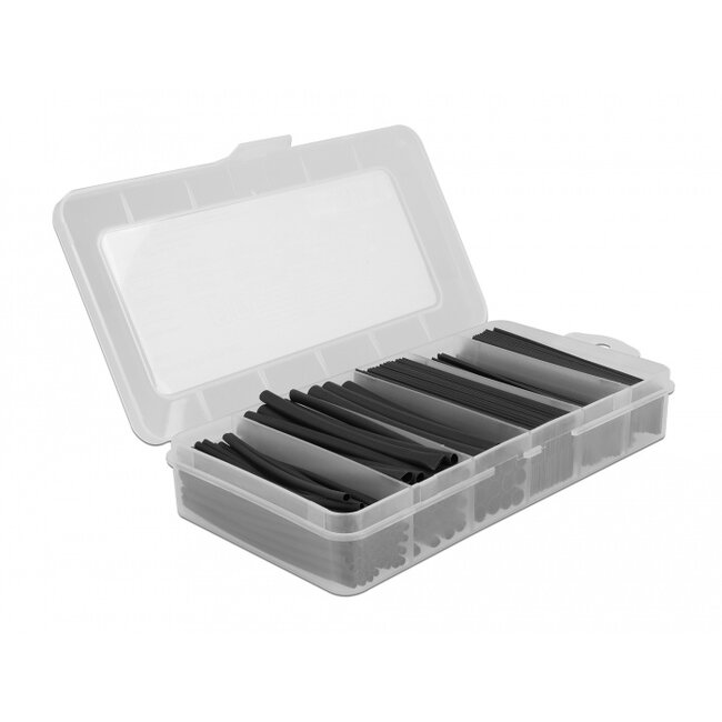 Delock Heat shrink tube assortment box, shrinkage ratio 2:1, black 196 pieces
