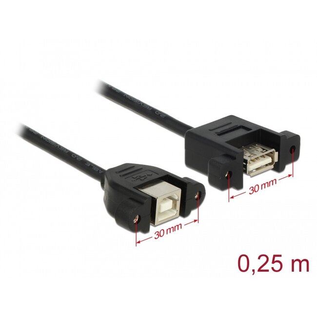Delock Cable USB 2.0 Type-B female panel-mount > USB 2.0 Type-A female panel-mount 25 cm