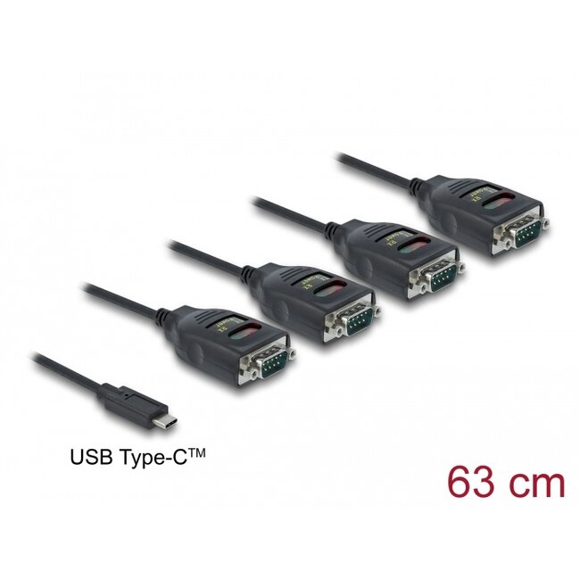 Delock Adapter USB Type-C™ to 4 x Serial RS-232 DB9 with 15 kV ESD protection