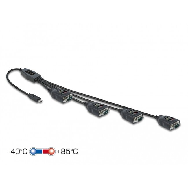 Delock Adapter USB Type-C™ to 4 x Serial RS-232 DB9 with 15 kV ESD protection