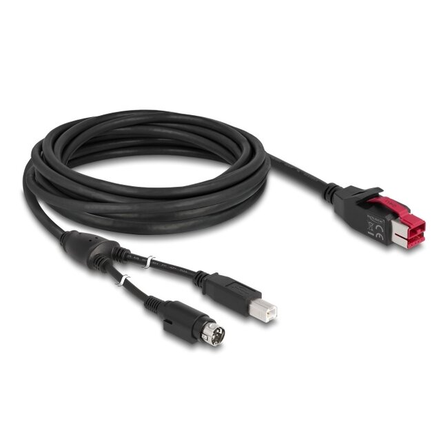 Delock PoweredUSB cable male 24 V > USB Type-B male + Hosiden Mini-DIN 3 pin male 5 m for POS printers and terminals