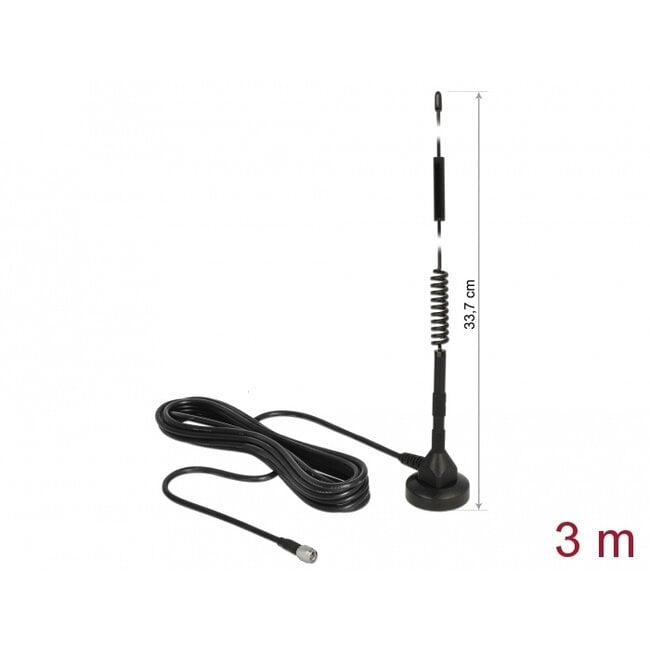 Delock LTE Antenna SMA plug 5 dBi 33.7 cm fixed omnidirectional with magnetic base and connection cable RG-58 3 m outdoor black