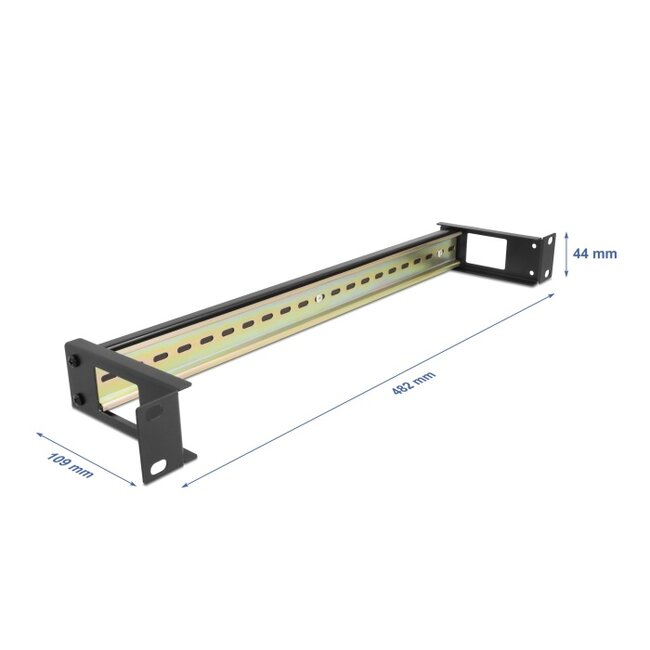 Delock 19″ DIN rail Panel with side cable entry 1U black