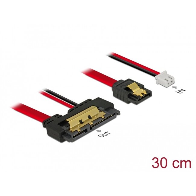 Delock Cable SATA 6 Gb/s 7 pin receptacle + 2 pin power female > SATA 22 pin receptacle straight (5 V) metal 30 cm