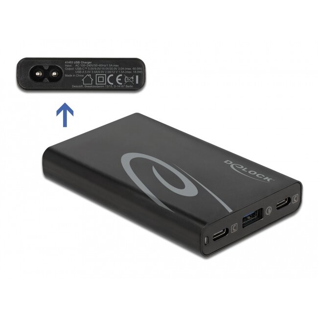 Delock USB Charger 2 x USB Type-C™ PD 3.0 + 1 x USB Type-A with 60 W