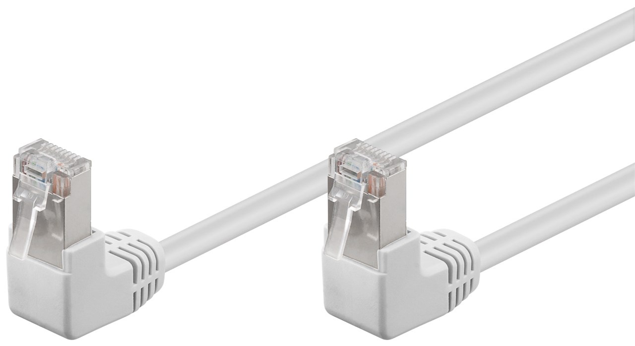 Goobay CAT 5e netwerkkabel 2x 90° haaks, F/UTP, wit, 0,25 m