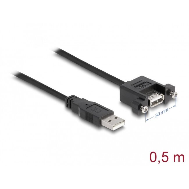Delock Cable USB 2.0 Type-A male > USB 2.0 Type-A female panel-mount 0.5 m