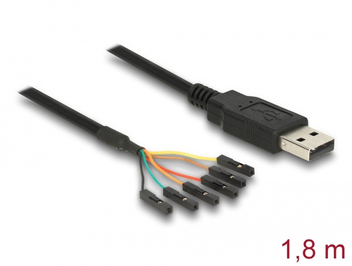 DeLOCK 1.8m USB2.0-A/TTL 6-p. Snoerlengte: 1,8 m, Aansluiting 2: USB A, Kleur van het product: Zwart