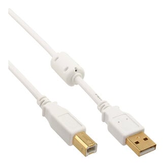 InLine® InLine® USB 2.0 Kabel, A an B, wit/gold, met Ferritkern, 1,5m