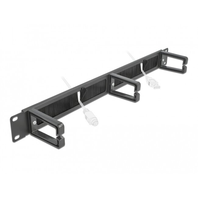 Delock 19″ Cable Management Brush Strip with 3 hooks 1U black