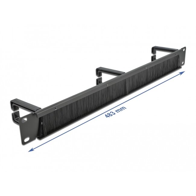 Delock 19″ Cable Management Brush Strip with 3 hooks 1U black